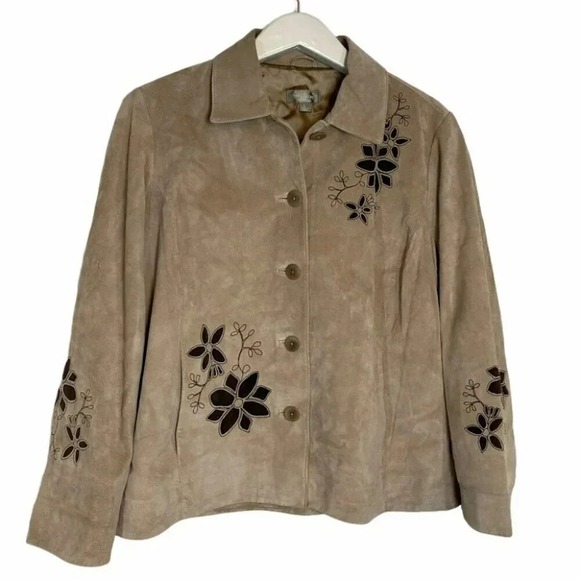 The Territory Ahead Jackets & Blazers - Vintage Y2K The Territory Ahead Suede Floral Embroidered Jacket Women‎ Size L